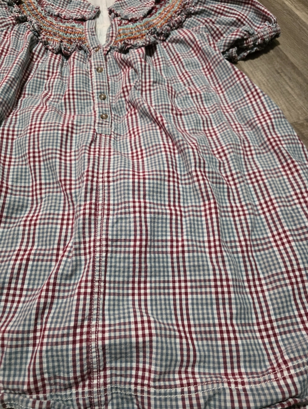 PILCRO ANTHROPOLOGIE v Neck Puff Sleeve Cottagecore Dress Boho Babydoll Plaid Y2 - Picture 14 of 16